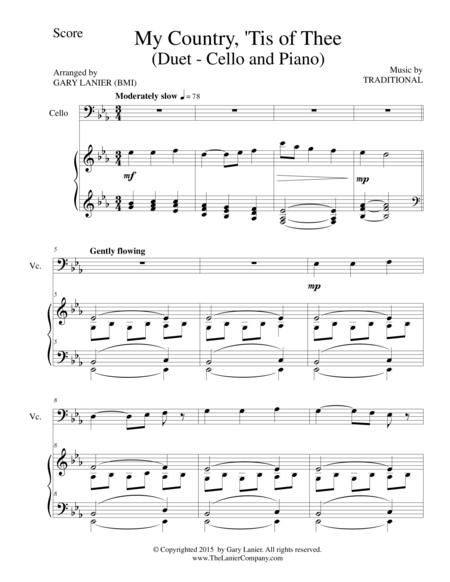 My Country Tis Of Thee Duet Cello And Piano Score And Parts Page 2