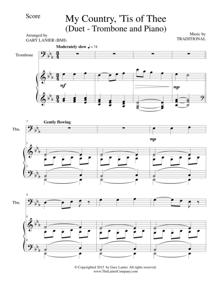 My Country Tis Of Thee Duet Trombone And Piano Score And Parts Page 2