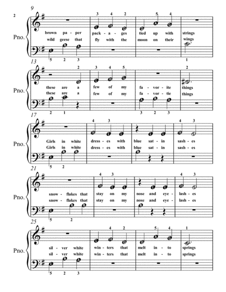 My Favorite Things Beginner Piano Sheet Music Page 2