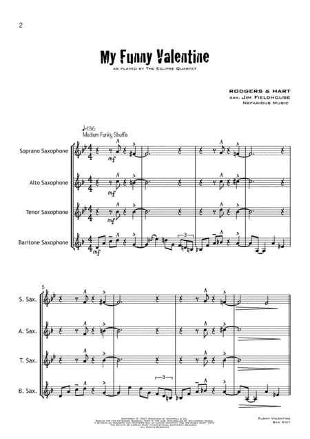 My Funny Valentine For Saxophone Quartet Page 2