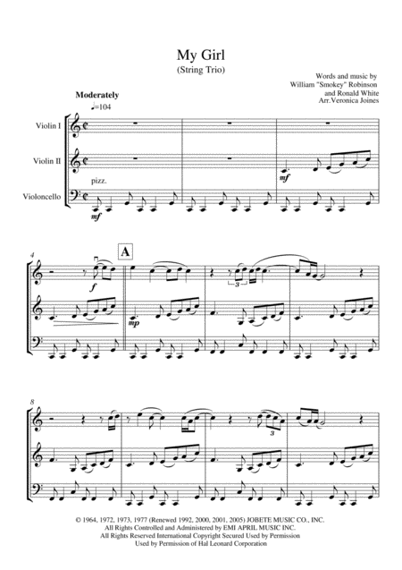 My Girl For String Trio Violin 1 Violin 2 Cello Page 2