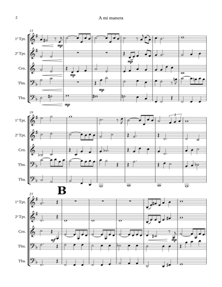 My Way A Mi Manera Brass Quintet Score Parts Page 2