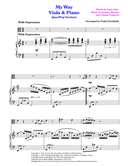 My Way For Viola And Piano Page 2