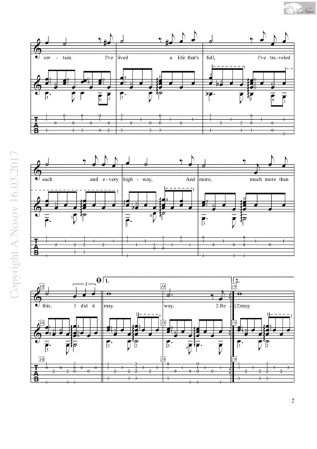 My Way Sheet Music For Vocals And Guitar Page 2