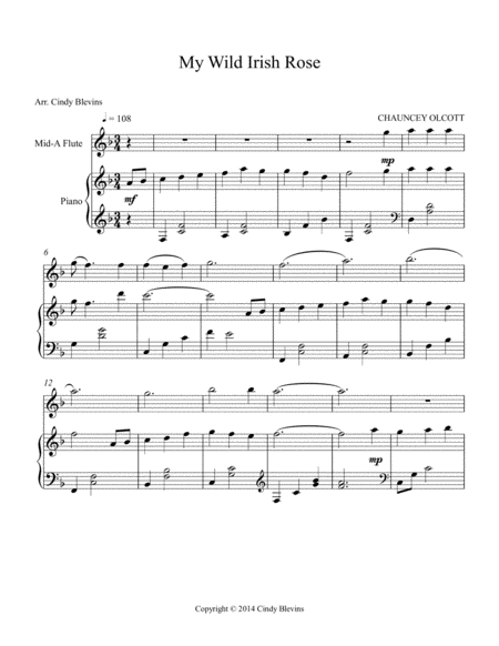 My Wild Irish Rose Arranged For Piano And Native American Flute Page 2