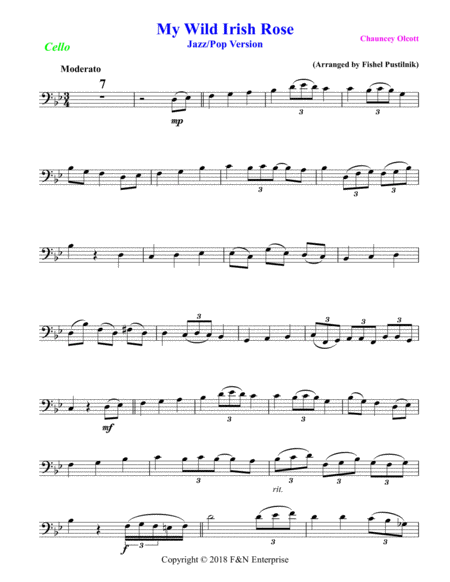 My Wild Irish Rose For Cello With Background Track Jazz Pop Version Page 2
