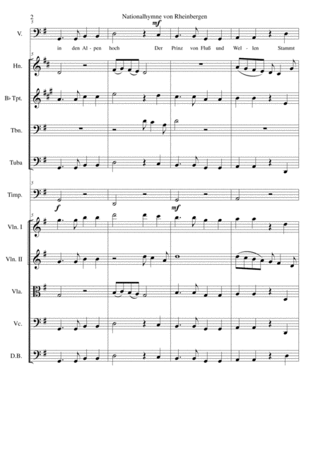 Nationalhymne Von Rheinbergen National Anthem Of Rheinbergen Baritone And Orchestra Score Only Page 2