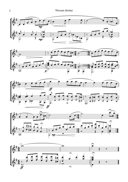 Nessun Dorma For Violin Or Flute And Guitar Page 2