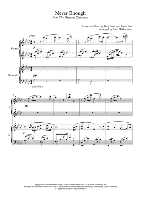 Never Enough From The Greatest Showman Piano 4 Hands Page 2