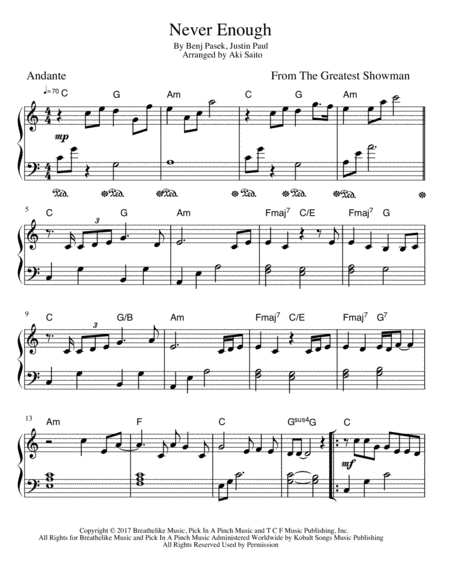 Never Enough From The Movie The Greatest Showman Easy Piano Page 2