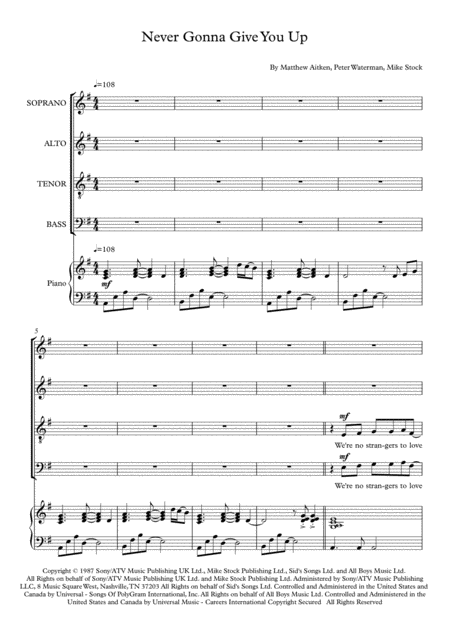 Never Gonna Give You Up Satb Choir And Piano Page 2