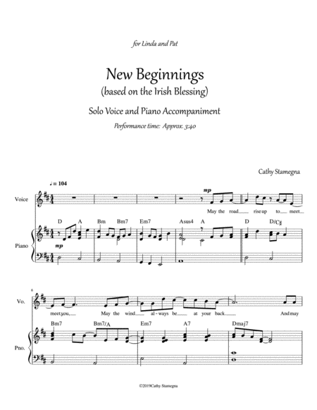 New Beginnings Based On The Irish Blessing Solo Voice Piano Acc Chords Page 2