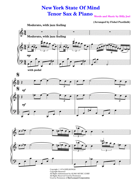 New York State Of Mind For Tenor Sax And Piano Page 2