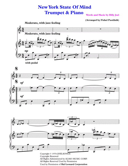 New York State Of Mind For Trumpet And Piano Jazz Pop Version Page 2