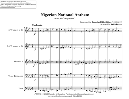 Nigerian National Anthem For Brass Quintet Page 2