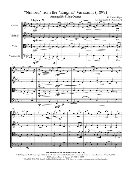 Nimrod From The Enigma Variations For String Quartet Page 2