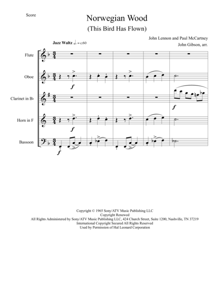 Norwegian Wood The Beatles Set For Woodwind Quintet Page 2