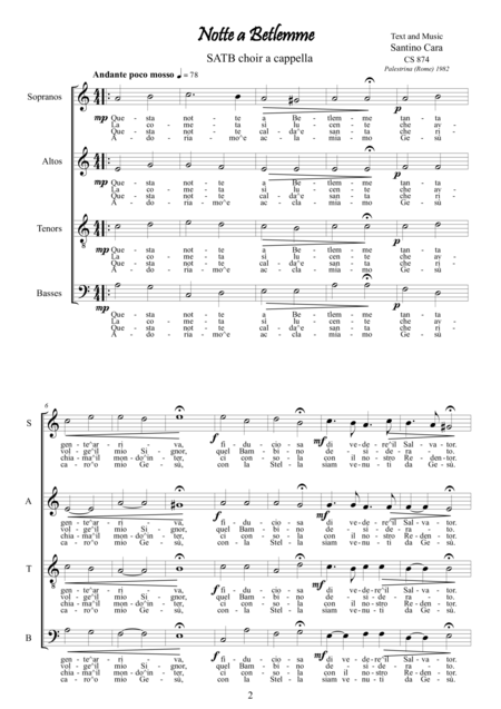 Notte A Betlemme Christmas Carol For Satb A Cappella Page 2