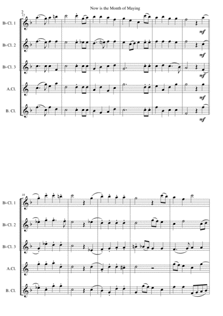 Now Is The Month Of Maying With Variations For Clarinet Quintet 3 B Flats 1 Alto 1 Bass Page 2