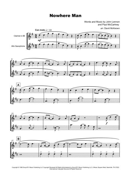 Nowhere Man By The Beatles For Clarinet And Alto Saxophone Duet Page 2