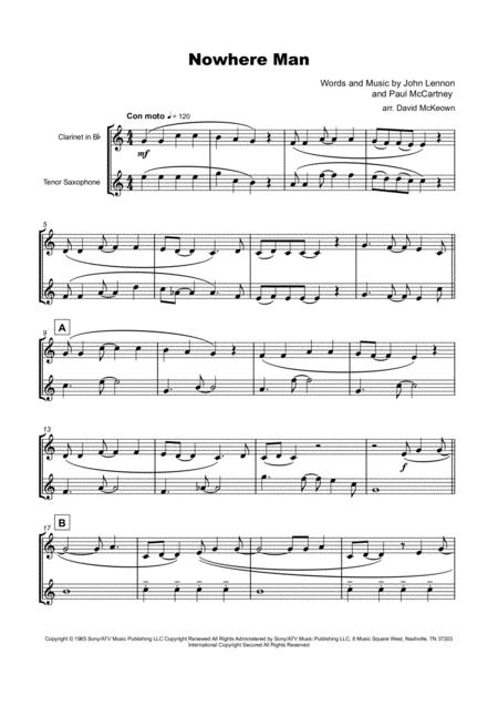 Nowhere Man By The Beatles For Clarinet And Tenor Saxophone Duet Page 2