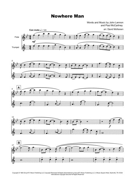 Nowhere Man By The Beatles For Flute And Trumpet Duet Page 2