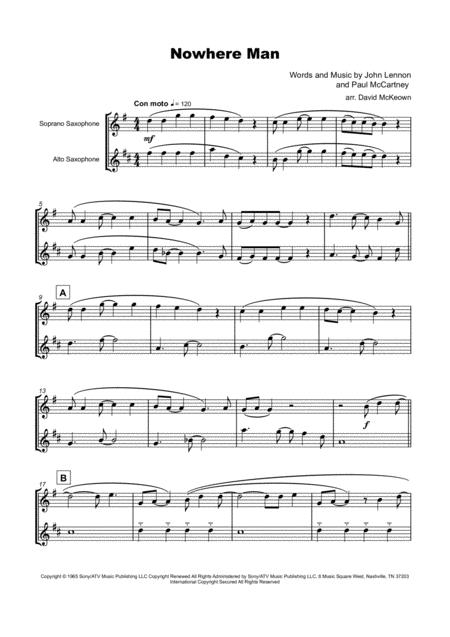 Nowhere Man By The Beatles For Soprano And Alto Saxophone Duet Page 2