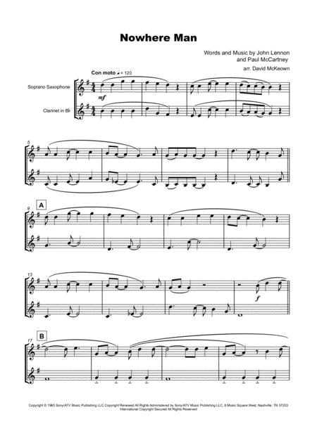 Nowhere Man By The Beatles For Soprano Saxophone And Clarinet Duet Page 2