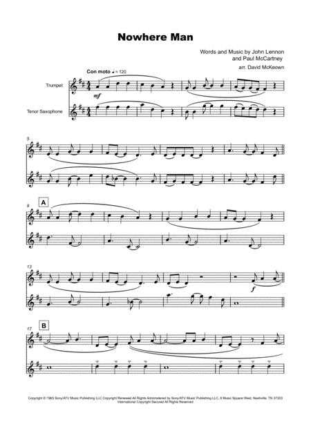 Nowhere Man By The Beatles For Trumpet And Tenor Saxophone Duet Page 2