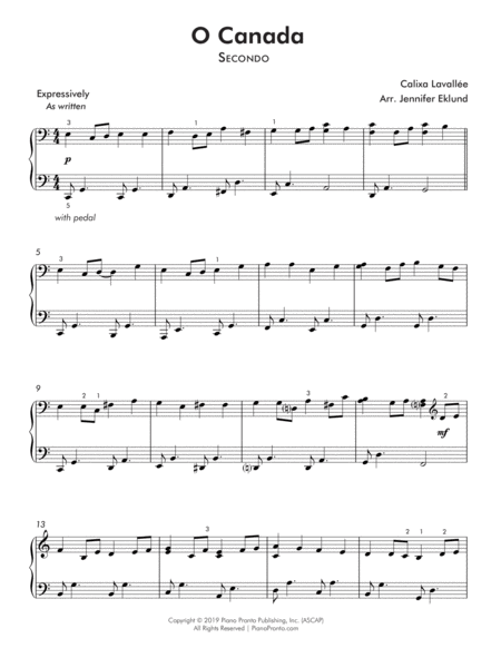 O Canada Easy Piano Duet Page 2