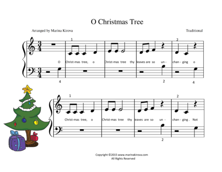 O Christmas Tree Easy Piano With Lyrics And Big Notes Page 2