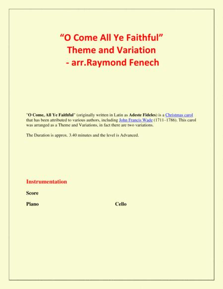 O Come All Ye Faithful Adeste Fidelis Theme And Variation For Cello And Piano Advanced Level Page 2