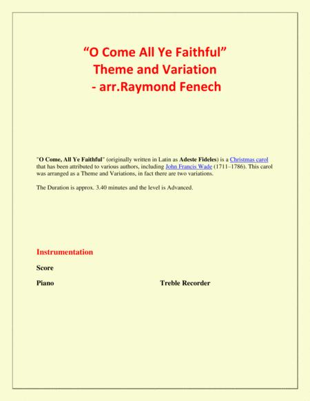 O Come All Ye Faithful Adeste Fidelis Theme And Variation For Treble Recorder And Piano Advanced Level Page 2