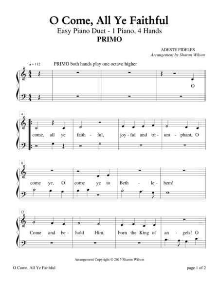 O Come All Ye Faithful Easy Piano Duet 1 Piano 4 Hands Page 2