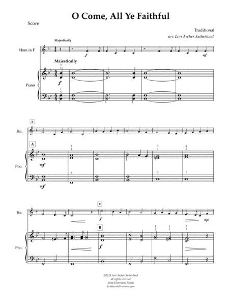 O Come All Ye Faithful For Beginner Horn Piano Page 2