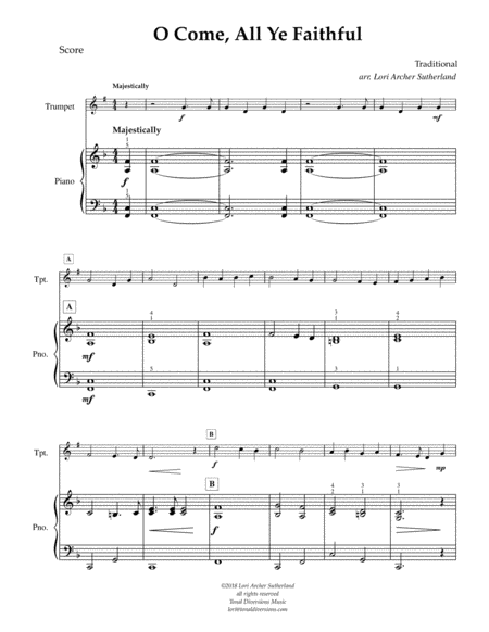 O Come All Ye Faithful For Beginner Trumpet Piano Page 2