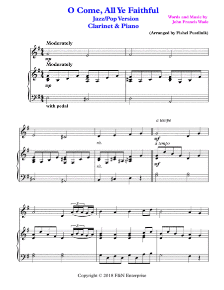 O Come All Ye Faithful For Clarinet And Piano Jazz Pop Version Page 2