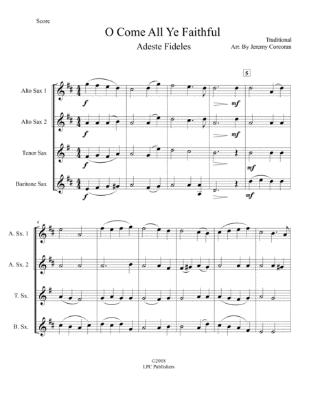 O Come All Ye Faithful For Saxophone Quartet Satb Or Aatb Page 2