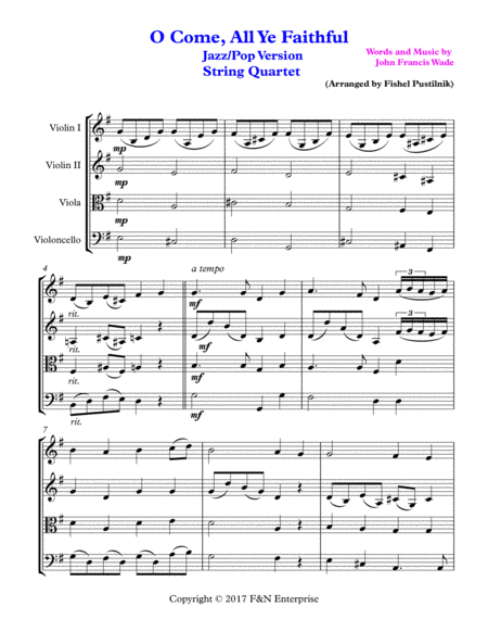 O Come All Ye Faithful For String Quartet Jazz Pop Version Page 2