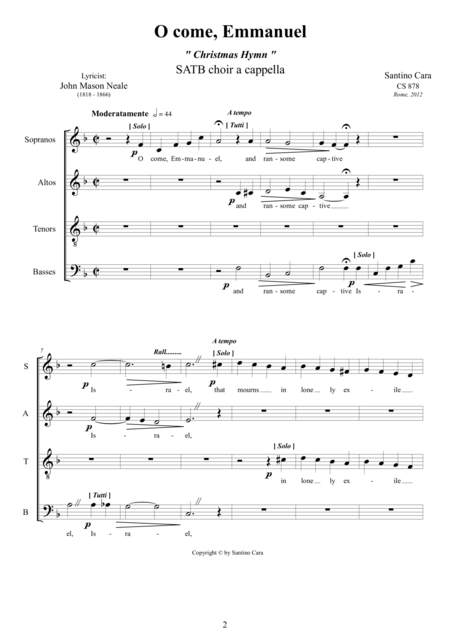 O Come Emmanuel Christmas Hymn For Satb Choir A Cappella Page 2