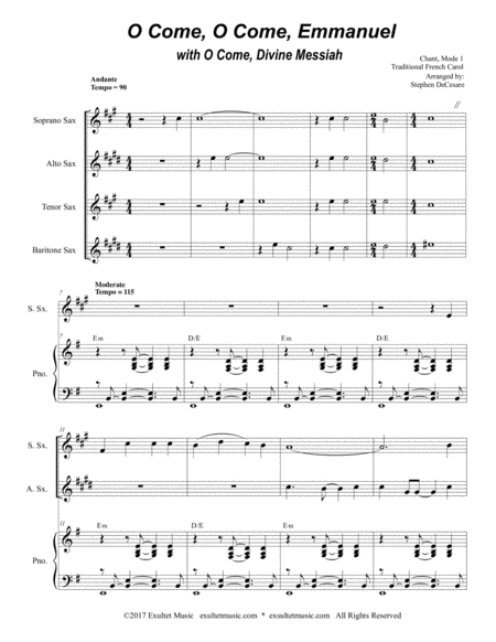 O Come O Come Emmanuel With O Come Divine Messiah For Saxophone Quartet Page 2