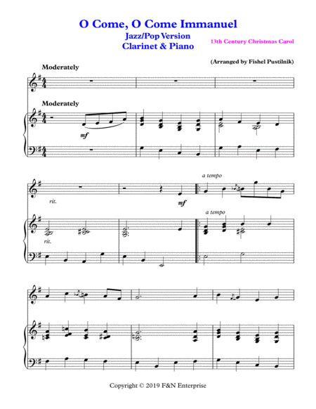 O Come O Come Immanuel Piano Background For Clarinet And Piano Video Page 2