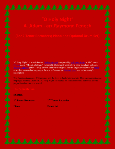 O Holy Night 2 Tenor Recorders Piano And Optional Drum Set Intermediate Level Page 2