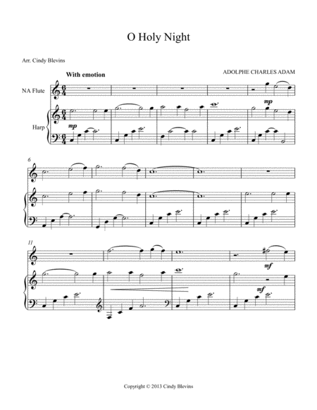 O Holy Night Arranged For Harp And Native American Flute Page 2