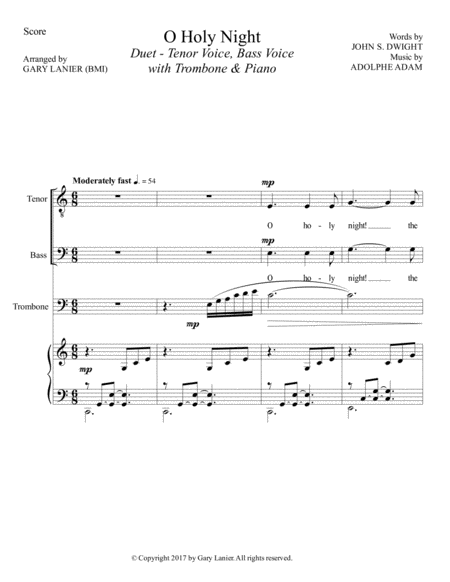 O Holy Night Duet Tenor Voice Bass Voice With Trombone Piano Score Parts Included Page 2