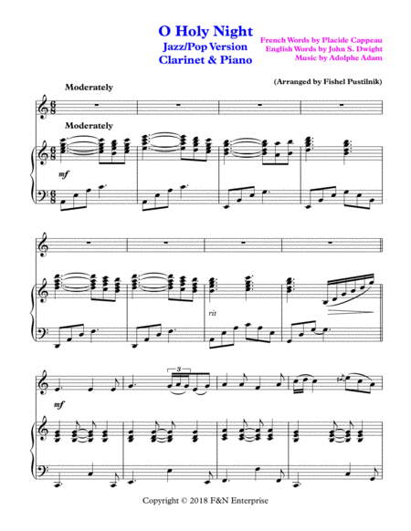 O Holy Night For Clarinet And Piano Jazz Pop Version Page 2