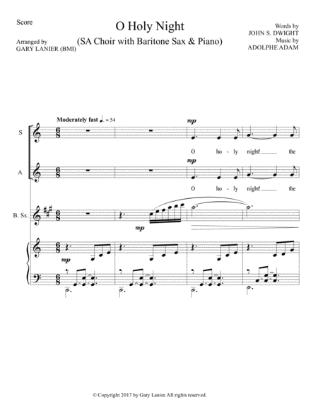 O Holy Night Sa Choir With Baritone Sax Piano Score Parts Included Page 2