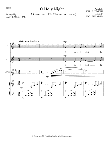 O Holy Night Sa Choir With Bb Clarinet Piano Score Parts Included Page 2