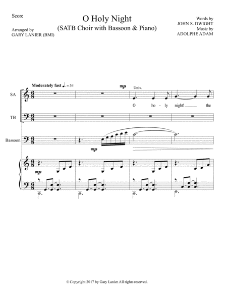 O Holy Night Satb Choir With Bassoon Piano Score Parts Included Page 2