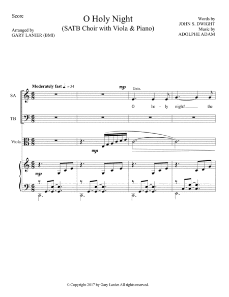 O Holy Night Satb Choir With Viola Piano Score Parts Included Page 2